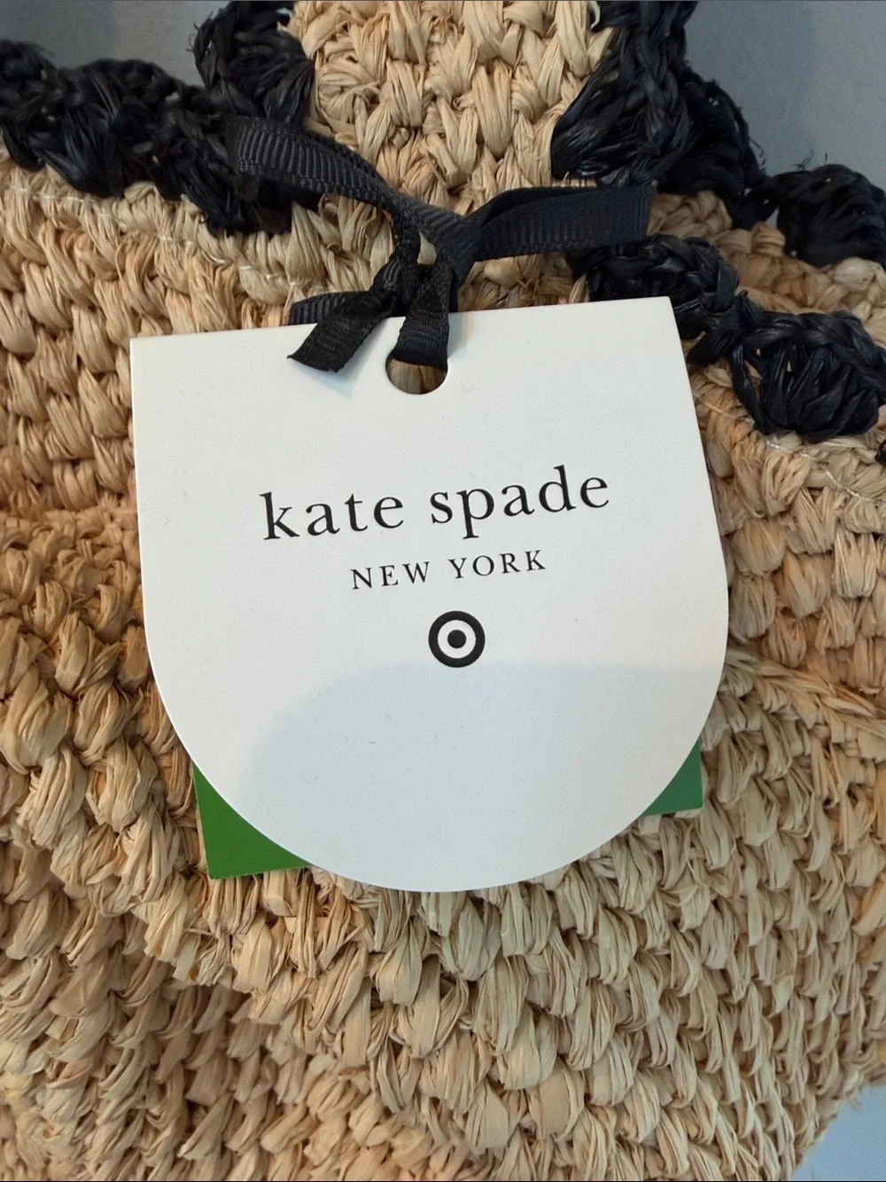kate spade Straw Tote with Black Trim and Bow Accent